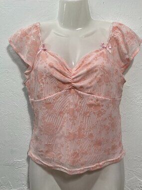 NWT Free for All Y2K Velvet Burnout Babydoll Top Fairy Mesh Pink Milkmaid M